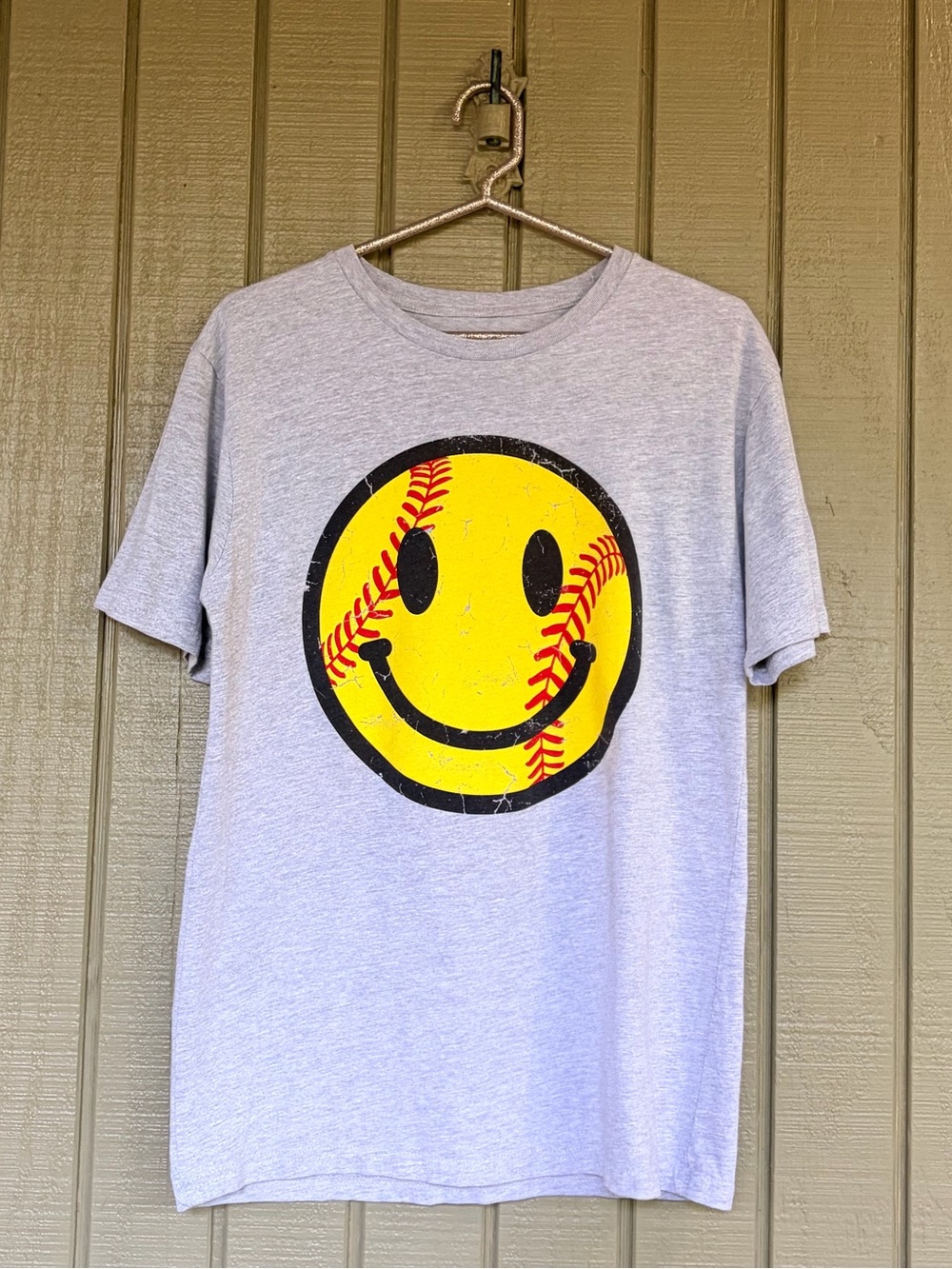 Boutique Baseball Softball Smiley Face Graphic Tee Small